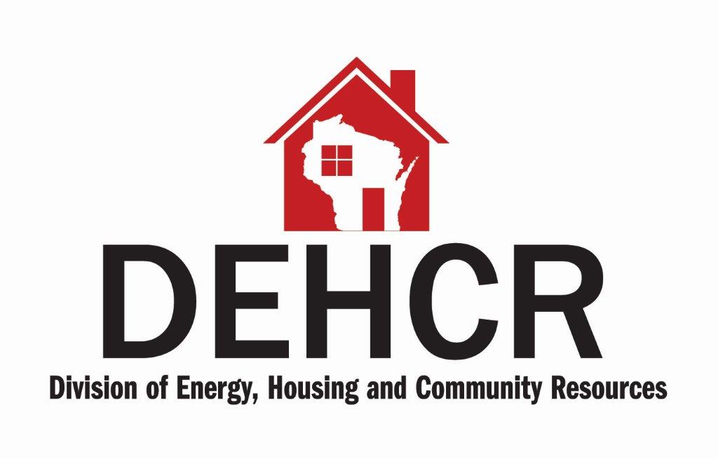 a red house logo with the outline of wisconsin, black text reading "Division of Energy, Housing, and Community Resources"