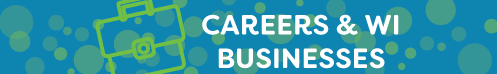 A blue banner with yellow bubbles that reads, "Careers"