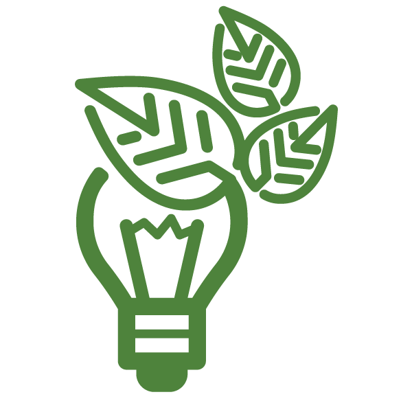 a green lightbulb with leaves growing from it